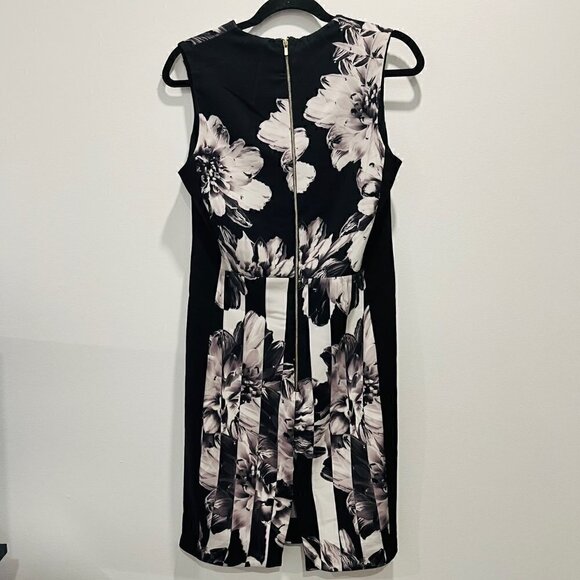 H&M Floral Sleeveless Pleated V Neck Midi Sheath Dress | office Business Casual - Picture 5 of 10